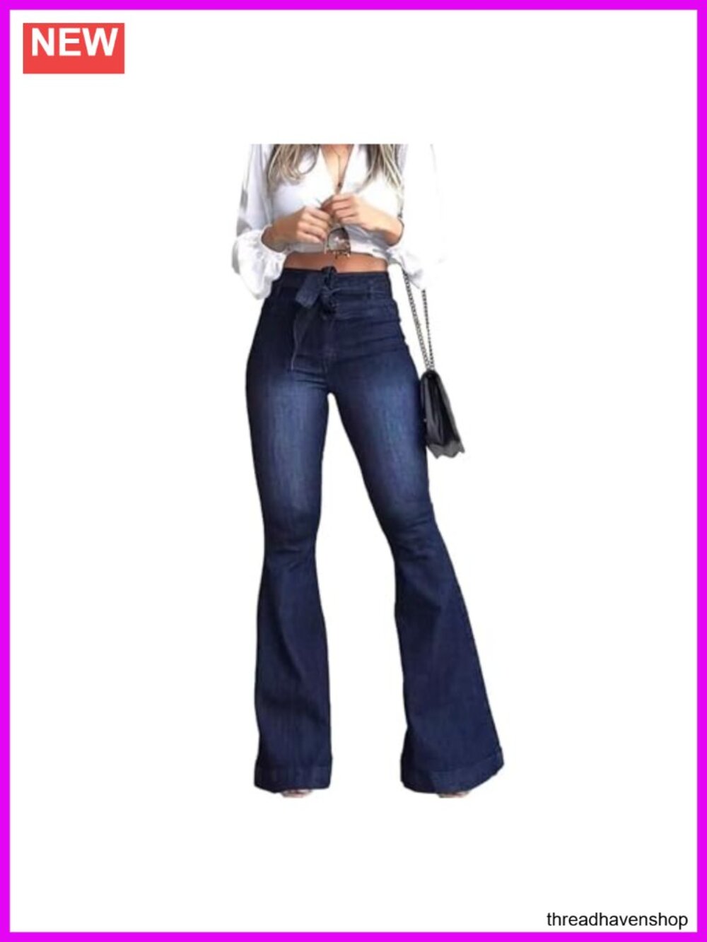 High Waisted Flare Jeans for Women Bell Bottom Stretch Denim Jeans with Belt